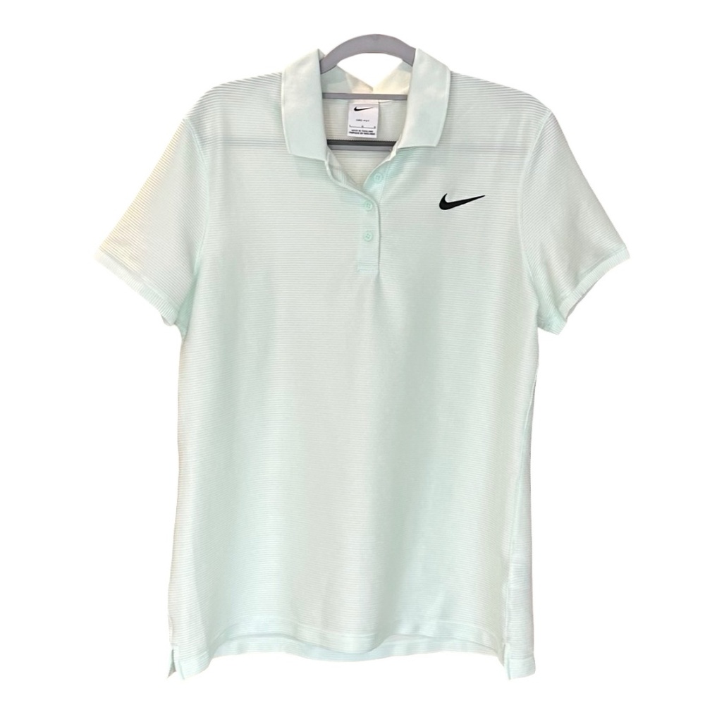 EUC Nike Dri-Fit Women's Ribbed Golf Polo Short Sleeve Tee Green-Blue Large